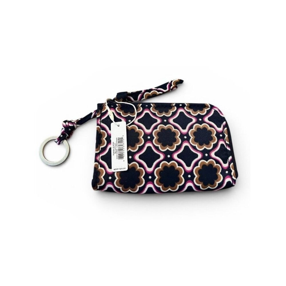 Vera Bradley Zip Card Pouch Key Ring Coin Purse Navy Blue Purple NWT - Picture 1 of 3